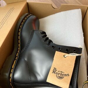 Dr. Martens Smooth Black Boots with Yellow Stitching